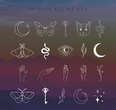 White Logo Elements Illustrations Esoteric Mystic Symbols Etsy