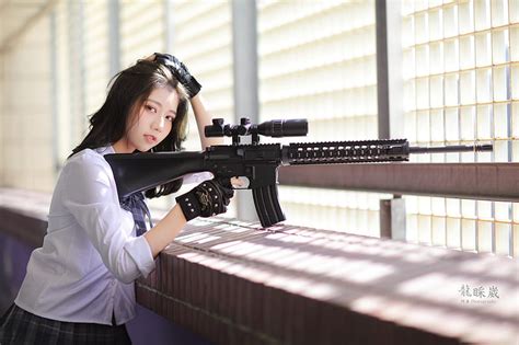 Women Girls And Guns Asian Brunette Girl Gun Model Woman Hd