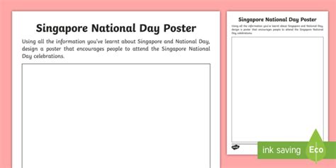 According to wikipedia, the national day of singapore is celebrated every year on august 9, in commemoration of singapore's independence from malaysia in 1965. Singapore National Day Poster Worksheet / Worksheet