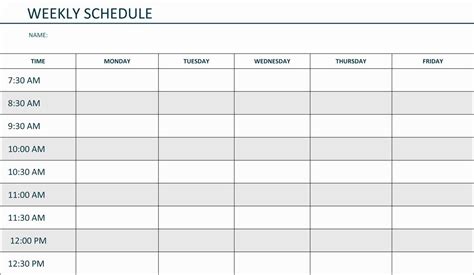 monday to friday schedule template beautiful editable