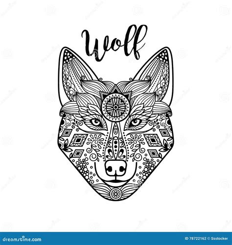 Zentangle Wolf Head With Guata Stock Vector Illustration Of Large