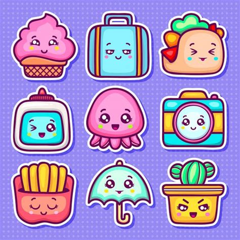 Free Vector Kawaii Sticker Icons Hand Drawn Doodle Coloring Kawaii