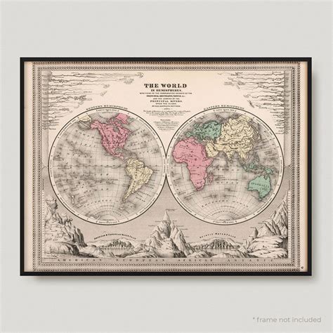1874 The World In Hemispheres 19th Century Antique Map Of The World