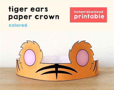 Tiger Ears Paper Crown Headband Party Coloring Printable Kids Etsy