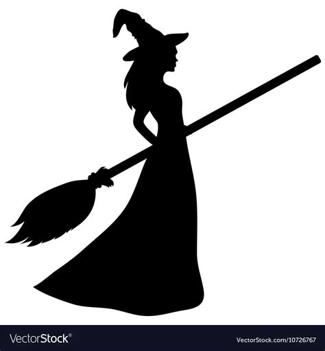Young Witch With A Broom Silhouette Royalty Free Vector
