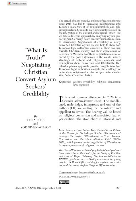 Pdf “what Is Truth” Negotiating Christian Convert Asylum Seekers Credibility