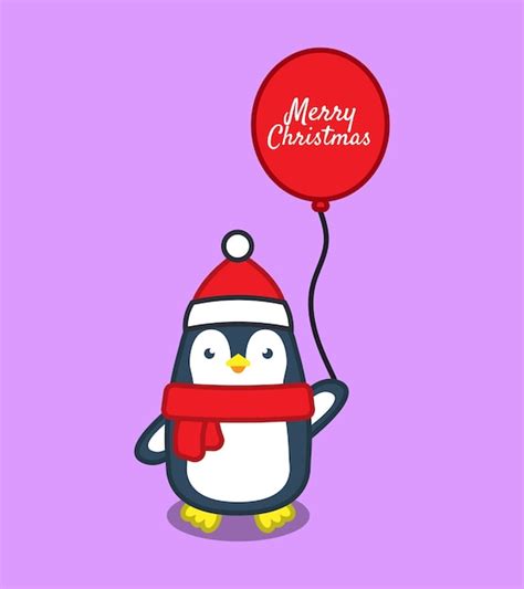 Premium Vector Cute Penguins With Balloon Christmas Concept Flat