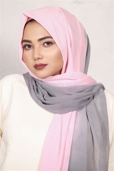 chiffon hijab ombre pleated head scarf two tone pink soft supreme quality pink scarf accessories