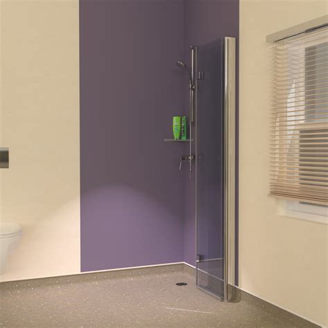 Space Saving Foldaway Hinged Glass Shower Screens For Wet Room Vinyl Flooring With Cove Skirting
