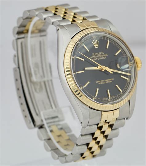 1980 Rolex Datejust 36mm 16013 Two Tone Stainless Gold Black Dial Jubi