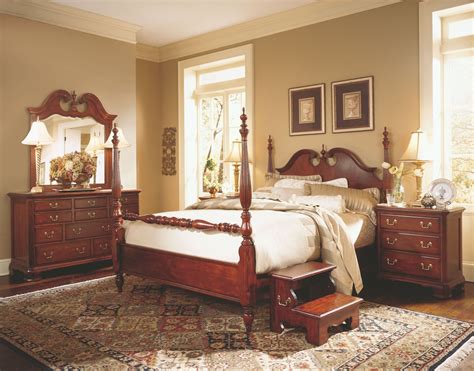 Finished a beautiful brown cherry hue, this bed is supported atop sturdy wood block feet. Cherry Grove Classic Antique Cherry Low Poster Bedroom Set ...