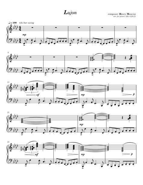 Lujon Henry Mancini Sheet Music For Piano Solo