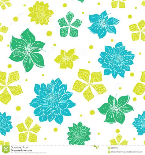 Vector Vibrant Blue Green Exotic Flowers Seamless Stock Vector
