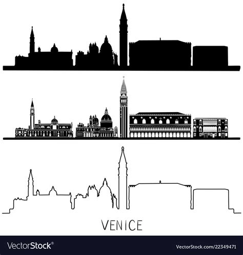 Venice Silhouette Skyline Set Black And White Vector Image