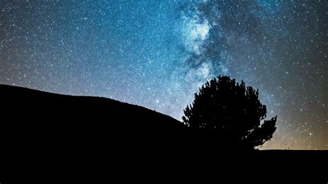 Wallpaper Id 9389 Night Tree Starry Sky Dark Milky Way Stars