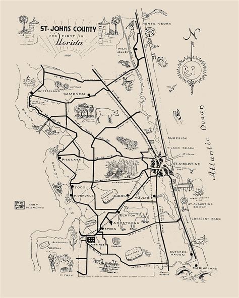 1940 Map Of Saint Johns County Florida Etsy