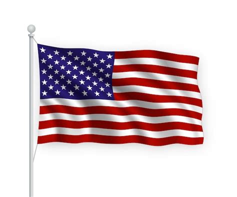 bandera de estados unidos en el asta de la bandera aislado en blanco vector premium