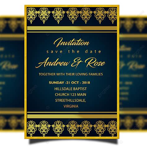 Blue Vintage Wedding Invitation Card Template Psd With