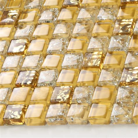 Crystal Glass Tile Backsplash Border Bathroom Gold Glass Ice Cracked