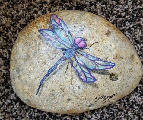 Dragonfly Rock Dragonfly Painting Dragonfly Art Owl Painting Rock