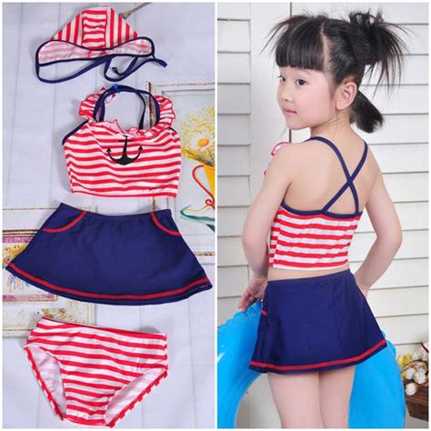 3 Pieces Suit2016 Cute Navy Stripe Sailor Child Bikini Swimsuit
