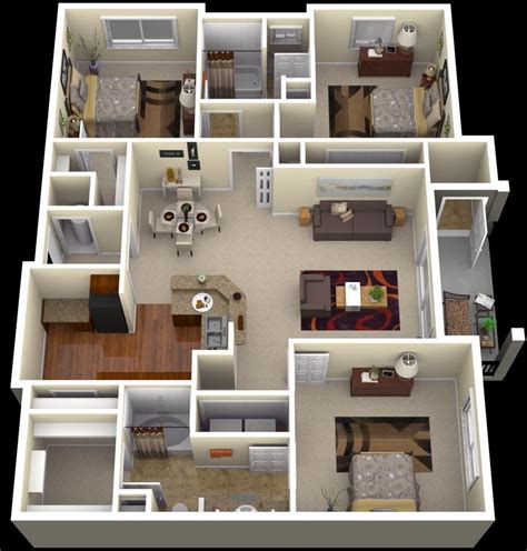50 Three 3 Bedroom Apartmenthouse Plans Architecture And Design