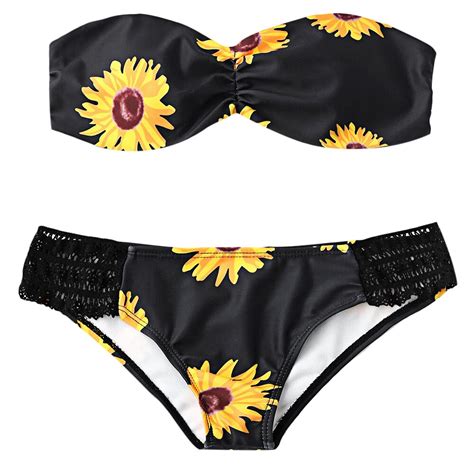 Bikini Set Women Swimwear Swimsuit Sunflower Print Push Up Bandeau