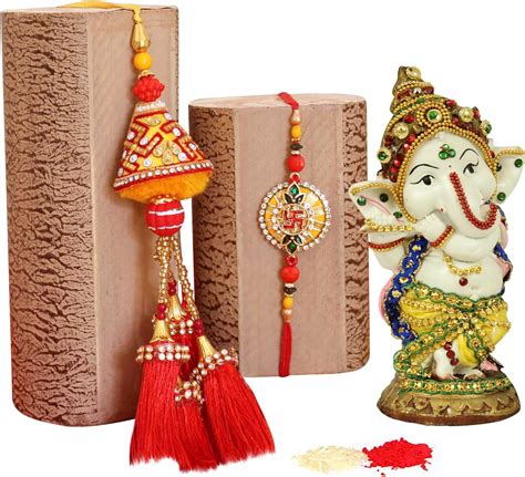 Tied Ribbons Rakhi For Bhaiya Bhabhi With Gift With Ganesha Idol