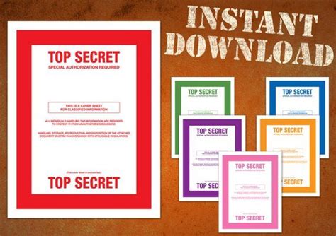 Top Secret Classified Document Cover Sheets Printable Pdf Etsy