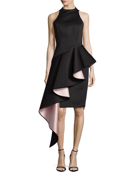 Milly Sleeveless Cascade Asymmetric Ruffle Dress Black Asymmetric