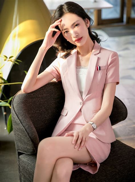 Summer Pink Blazer Women Business Suits Formal Office Suits Work Wear