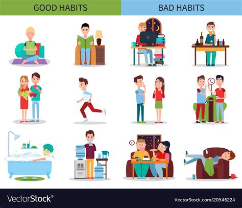 Good And Bad Habits Collection Royalty Free Vector Image