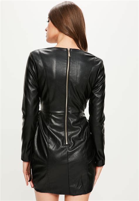 Lyst Missguided Peace Love Black Long Sleeve Faux Leather Dress In