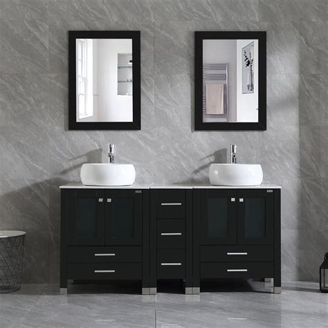 Wonline 60 Inch Bathroom Vanity Wood Cabinet Double Circular Ceramic