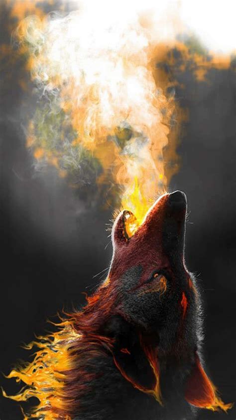 Download A Wolf With Fire Coming Out Of Its Mouth Wallpaper