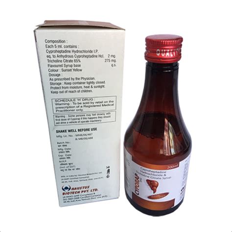 Liquid 200ml Cyproheptadine Hydrochloride And Tricholine Citrate Syrup