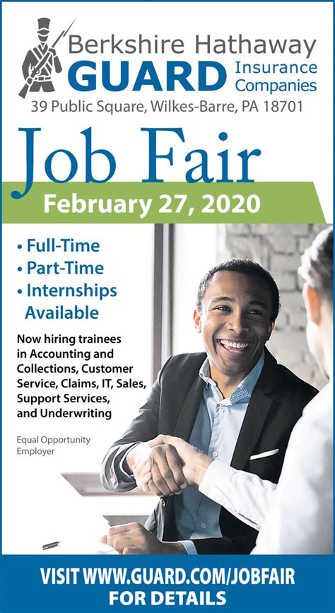 The company provides personal insurance, commercial property, casualty insurance, life, health and financial services, employee benefits, student insurance and broker products. Job Fair February 27, 2020, Berkshire Hathaway Guard ...