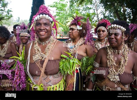 Traditionally Costumed Dancers Santa Ana Island Solomon Islands Stock