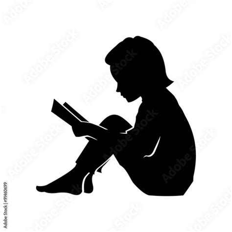 Little Girl Read A Book Vector Silhouette Stock Image And Royalty