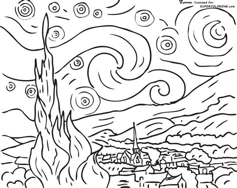 The starry night by vincent van gogh | coloring page from the art masterpiece coloring pages index. Semente da Arte: Obras de Arte para colorir!