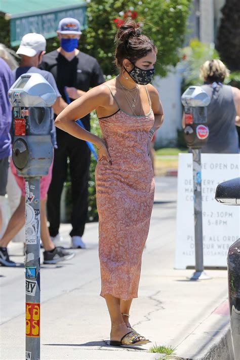 Vanessa Hudgens Dons Cute Orange Dress While Out Getting Takeout And Coffee In Los Angeles