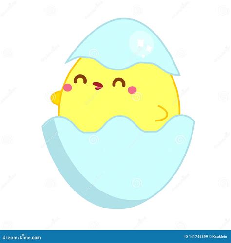 Cute Chicken In Kawaii Style Little Baby Chick In Egg Isolated Clip