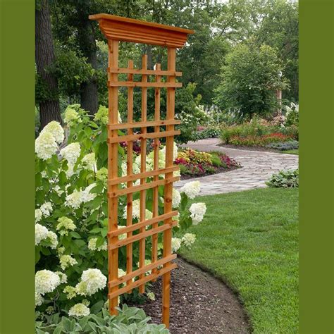 A Wooden Trellis Stands In The Middle Of A Garden With White Flowers