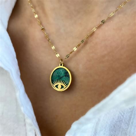 Turquoise Evil Eye Necklace Gold 18k By Asana Crystals