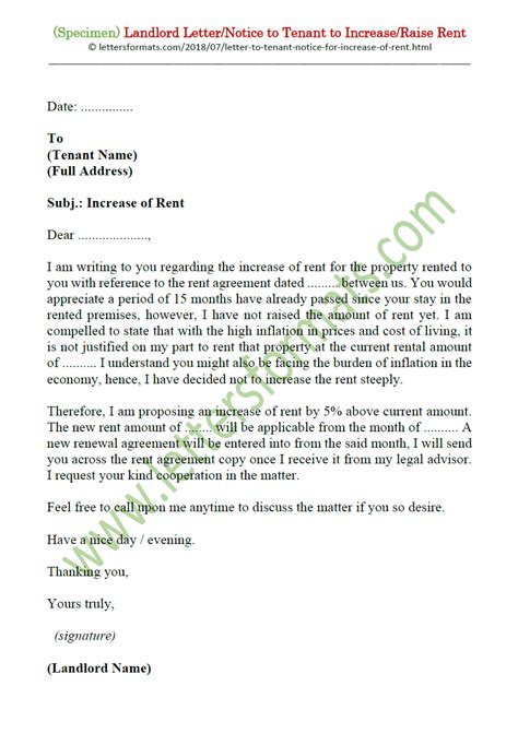 sample landlord letter to tenant