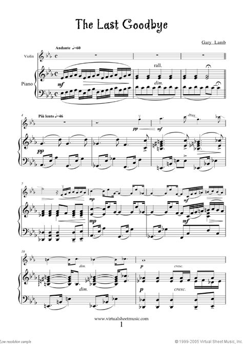 Lamb The Last Goodbye Sheet Music For Violin And Piano Pdf