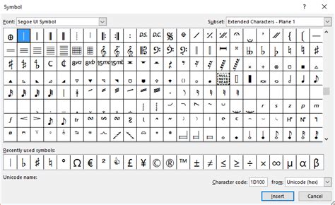 Microsoft Word Symbols Chart