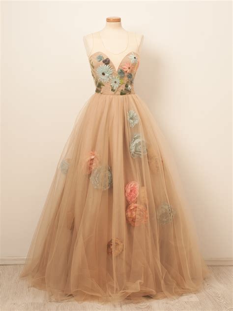 Beautiful Prom Dresses Scoop A Line Hand Made Flower Dress