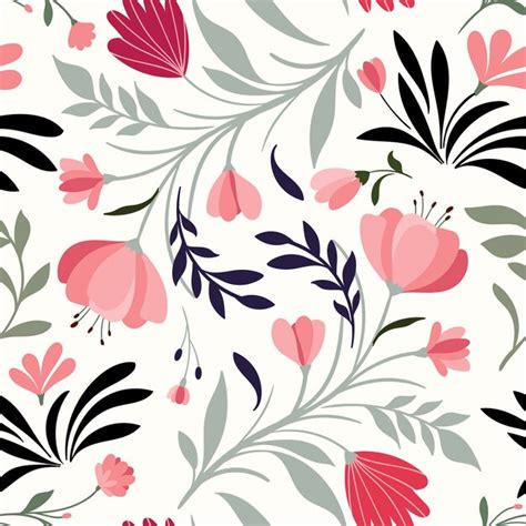 Hand Drawn Seamless Pattern With Decorative Flowers And Plants