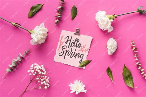 Premium Psd Flat Lay Spring Mockup With Greeting Card